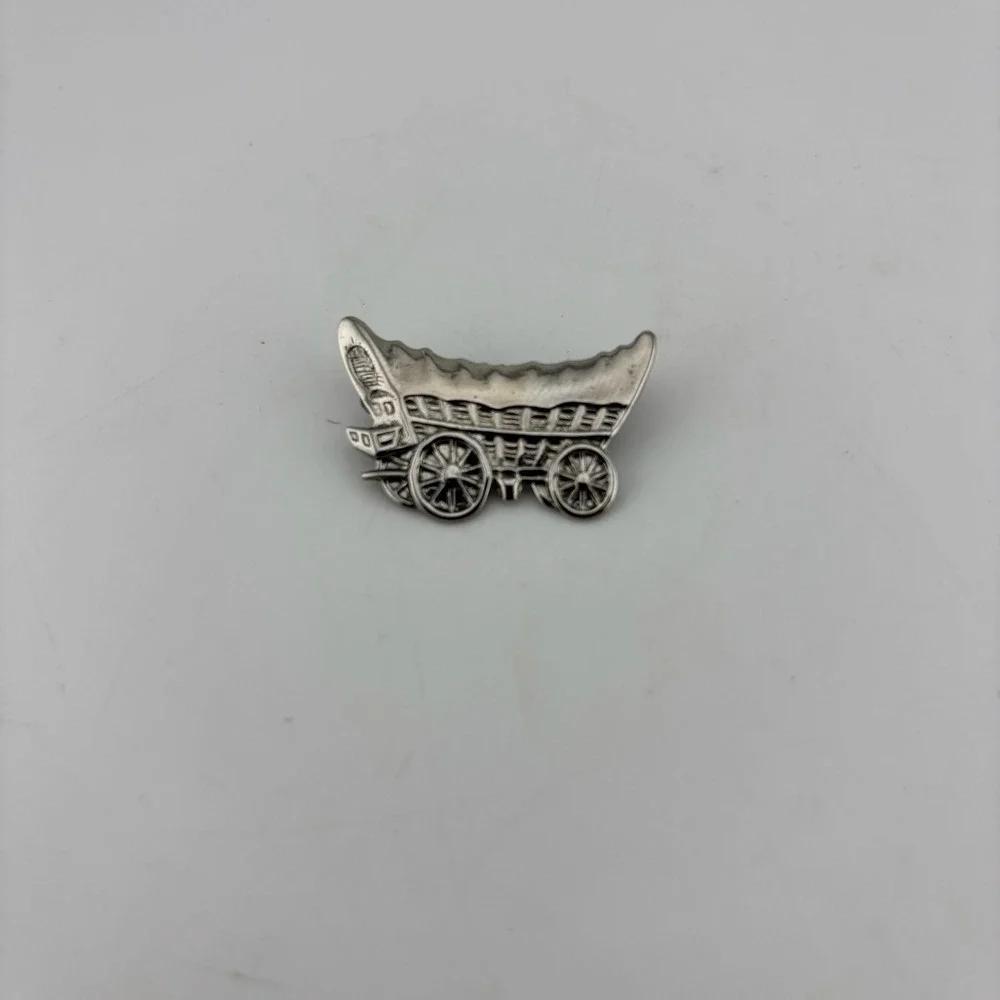 Vintage Covered Wagon Brooch Silver‎ Tone Western Pioneer Vintage